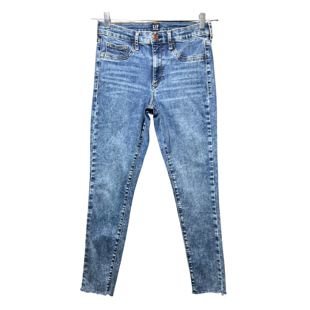 Gap Denim Favorite Jegging Medium‎ Wash Skinny Jeans Raw Hem Size 28 Regular